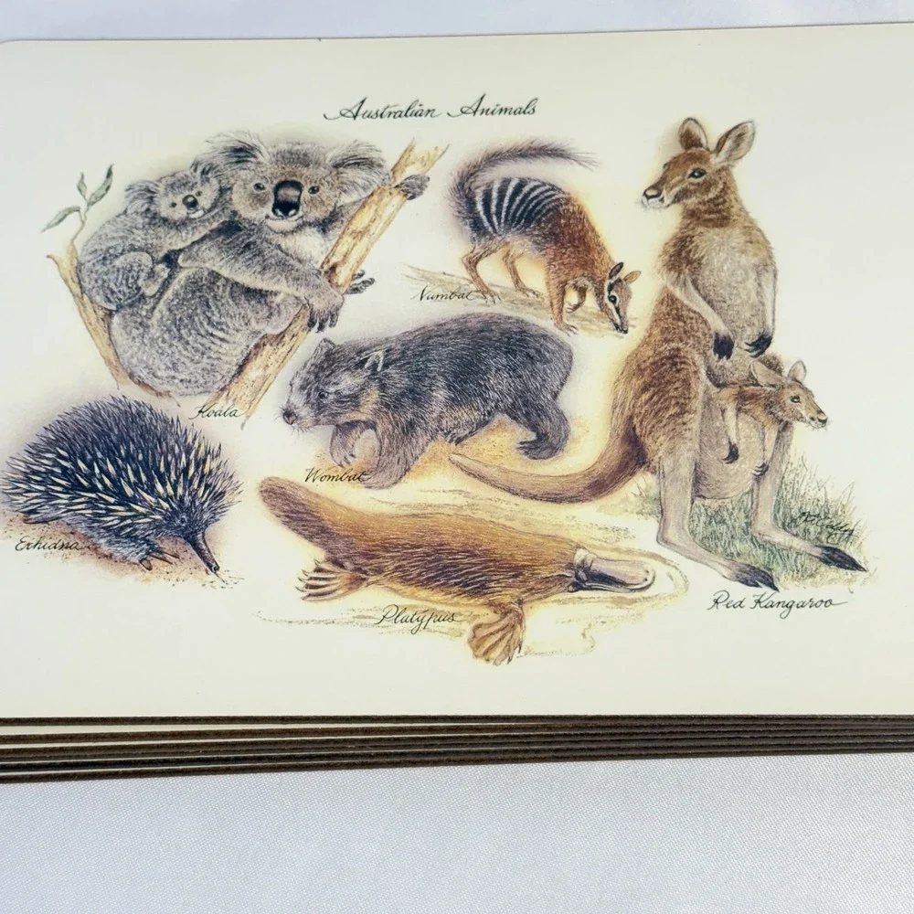 Vintage New Australian Collection (6) Corked Back Placemats Australian‎ Animals